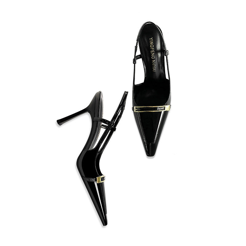 Women's Buckle Square Head Stiletto Patent Sexy Back High Heeled Sandals