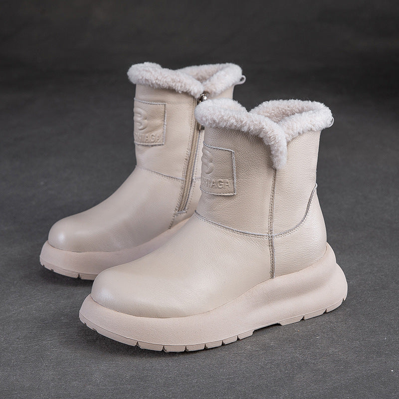 Women's Solid Color With Fur Thickened Warm Snow Boots