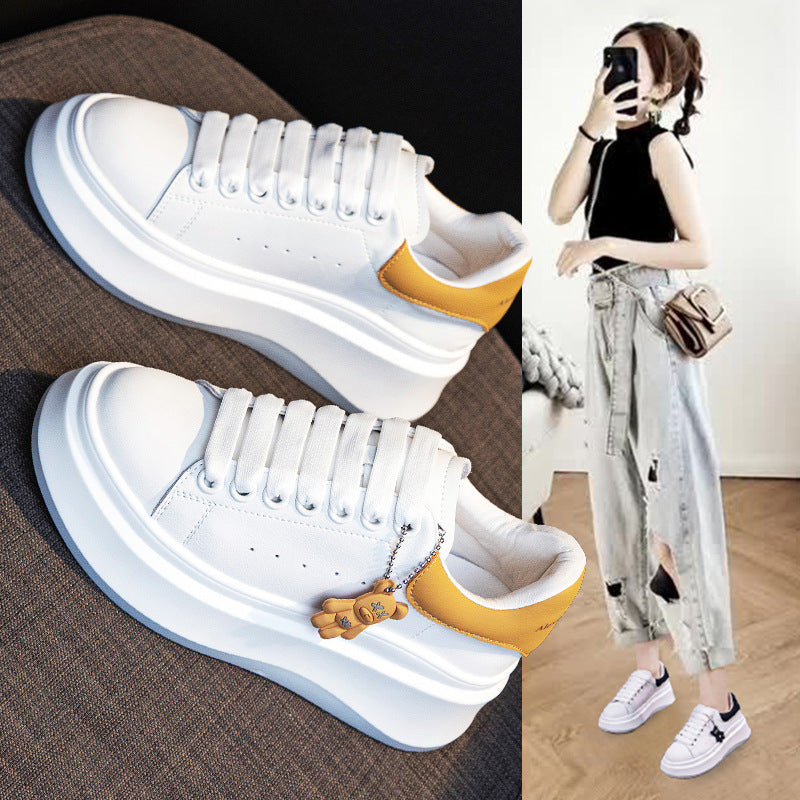 Women's White Spring Platform Height Increasing Muffin Women's Board Shoes