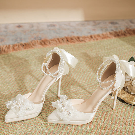 Female Stiletto Toe Box Low-cut Waterproof Platform Bride Women's Fashion Shoes