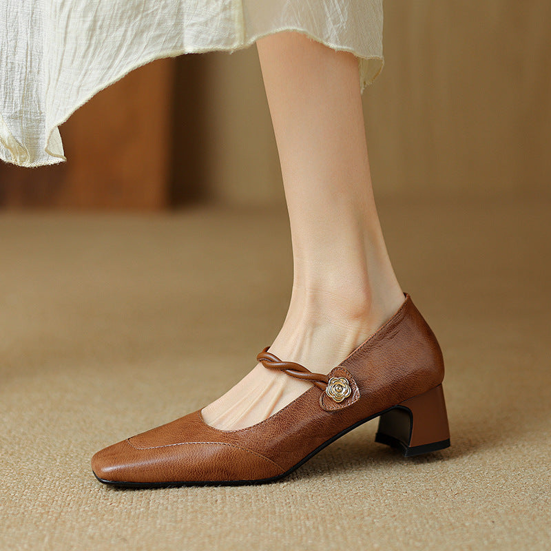 Women's Jane Spring Thick Mid Square Head Women's Shoes