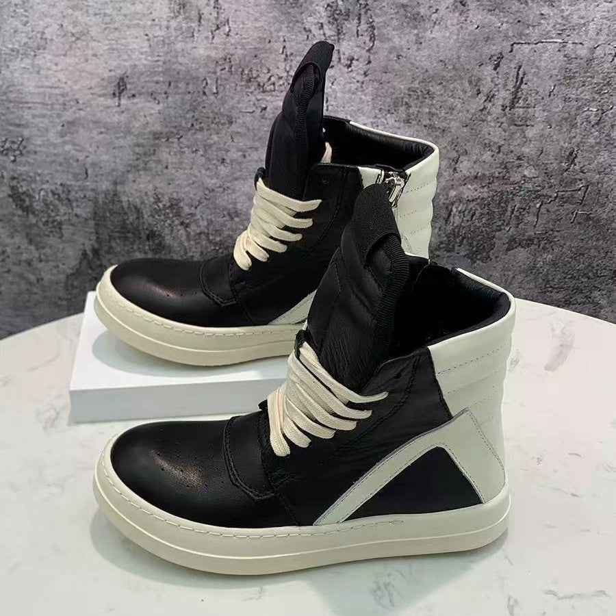 Men's Platform High Black White Fashion Genuine Dark Heels
