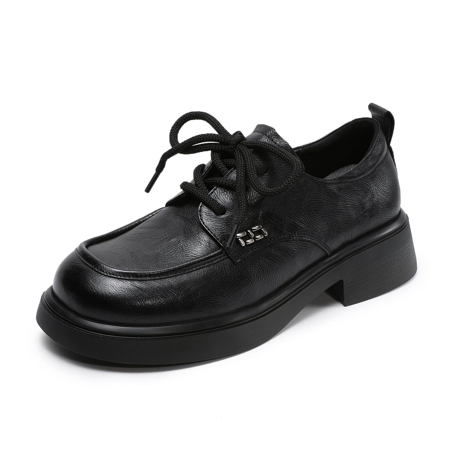 Women's Genuine First Layer Cowhide Retro British Lace Up Heels