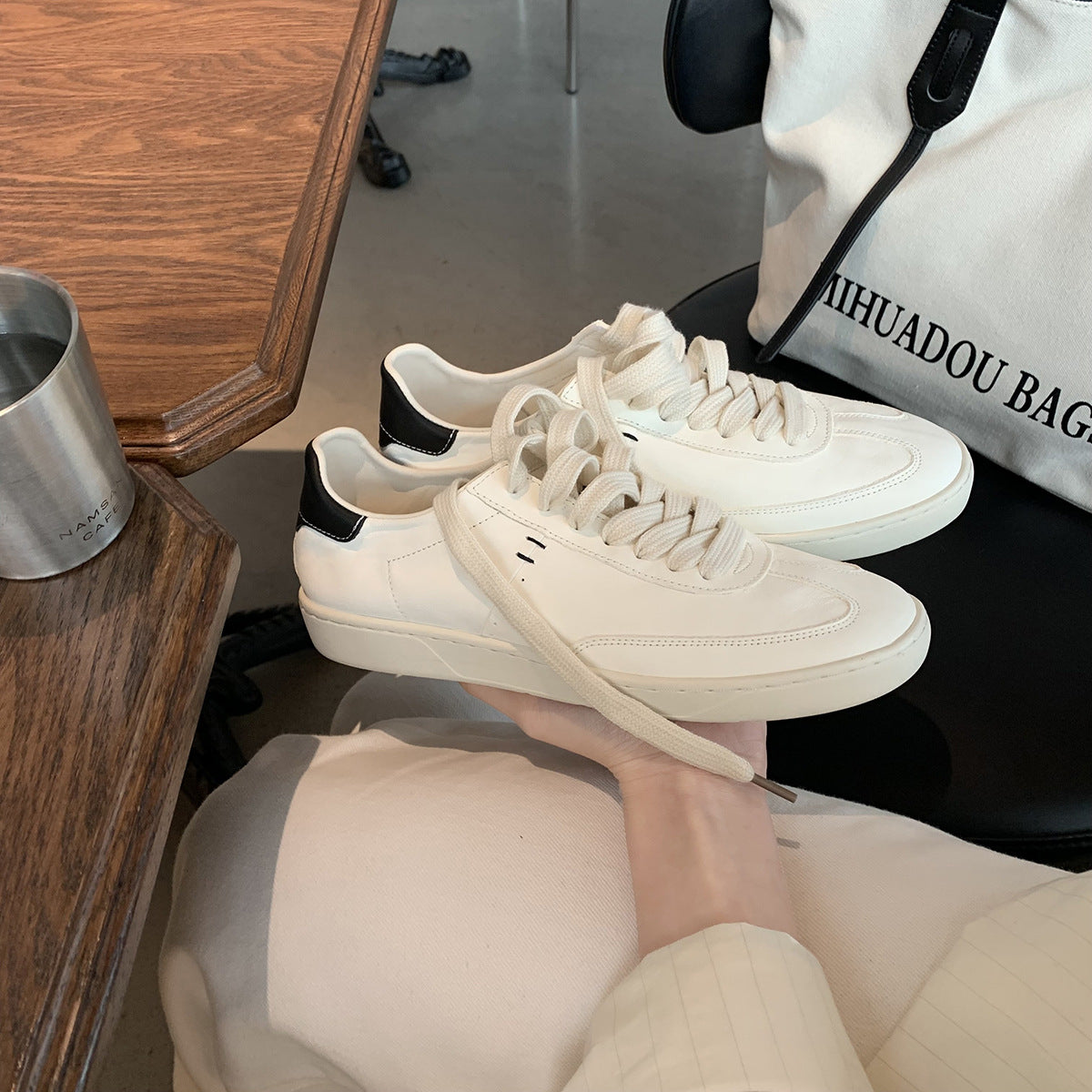 Women's Grape Mom Cowhide Lace Up Sports Round Casual Shoes