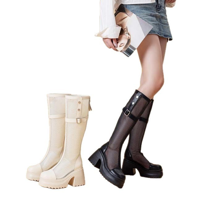 Women's Cm Thick High Mesh Below The Women's Leather Boots