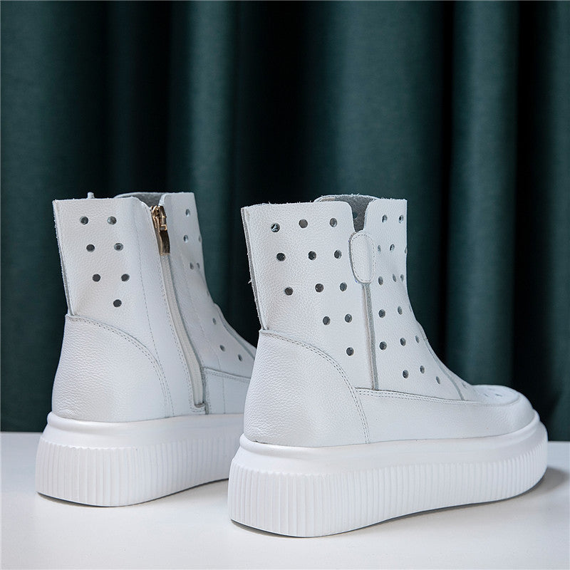 Women's Summer Hollow Hole Short For Breathable Height Increasing Insole White Sandals