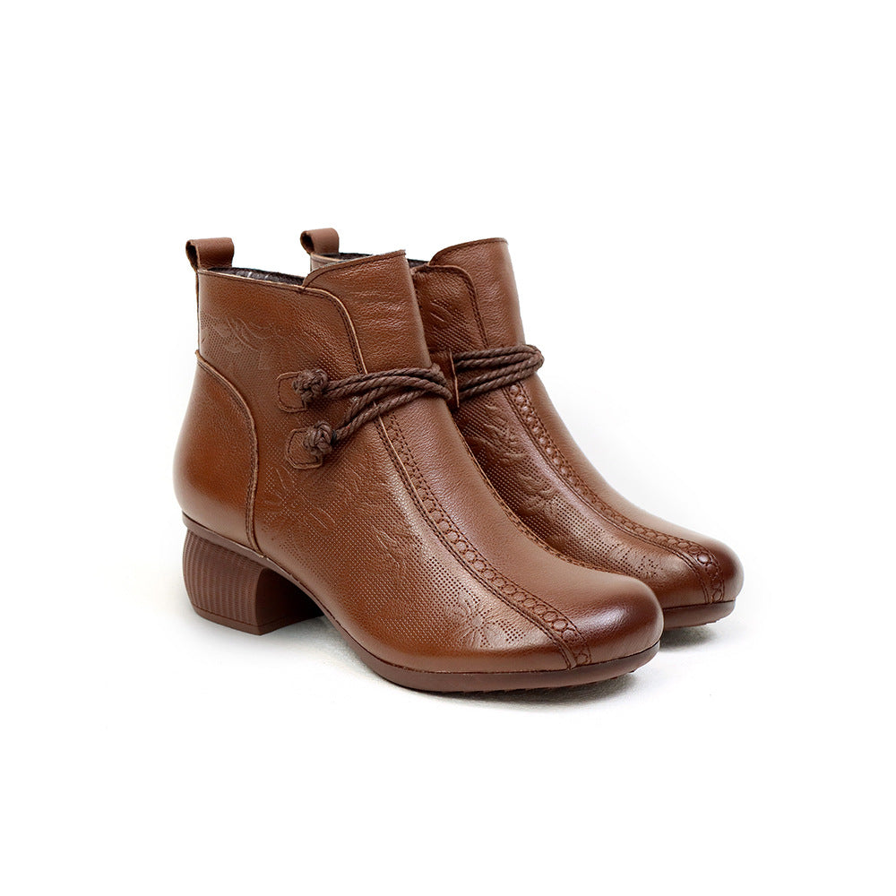 Women's Retro Ethnic Style Chunky Ankle Soft Women's Shoes