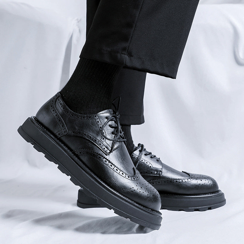 Korean Style Fashionable Platform Pumps Brogue Men's Casual Leather Shoes
