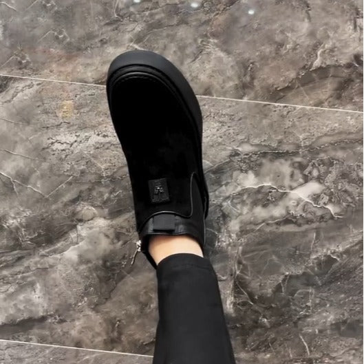 Men's Autumn Slip-on Pure Black Tide Cotton Men's Casual Leather Shoes