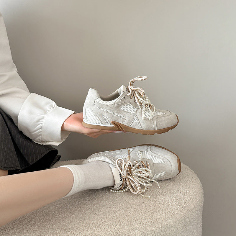 Women's Mom Height Increasing Insole Pearl Ballet Style Training Genuine Large Women's Sports Shoes