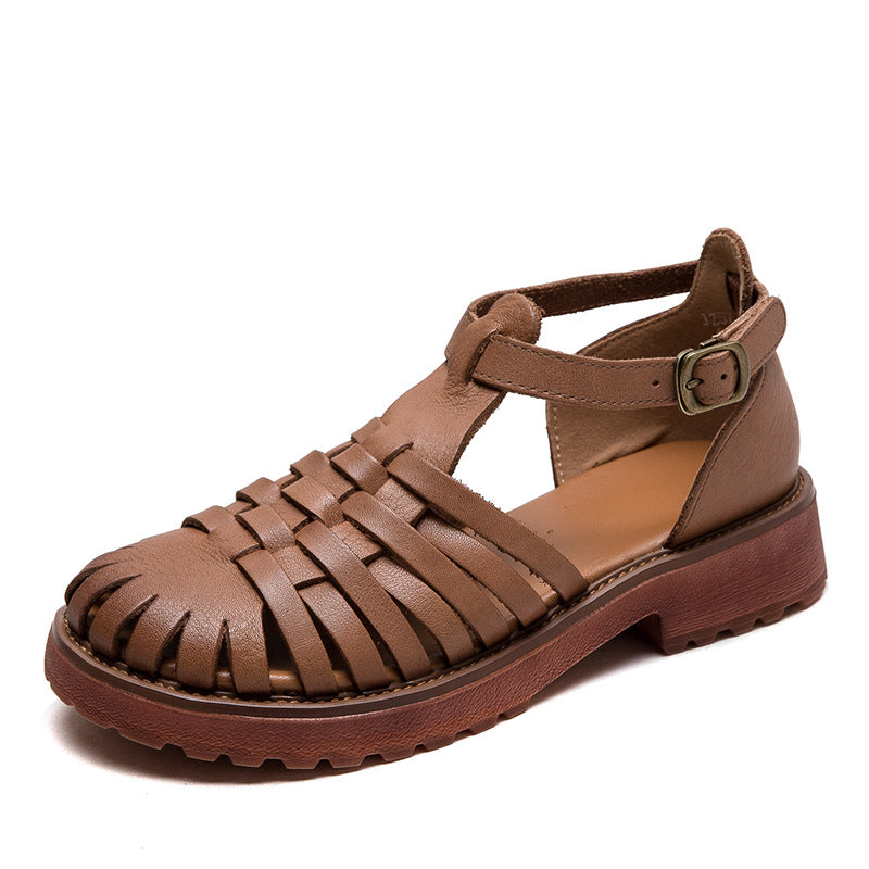 Toe Pitcher Plant Hollow Breathable Woven Retro Roman Style Top Flat Sandals