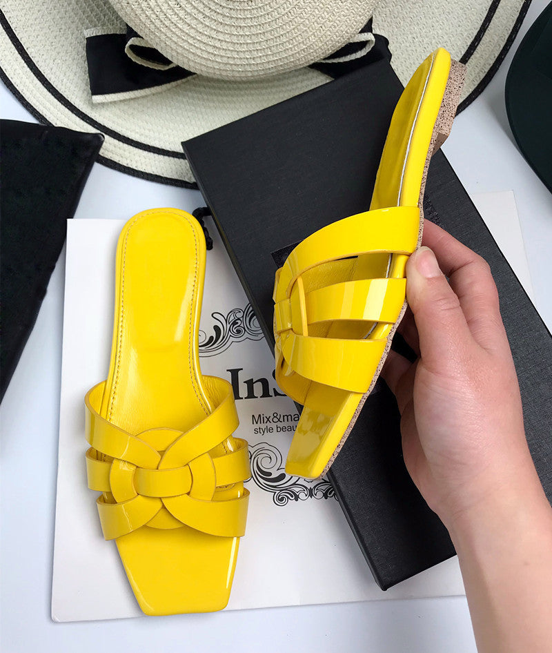 Women's Genuine Summer Weaving Flip-flops Large Size Heels