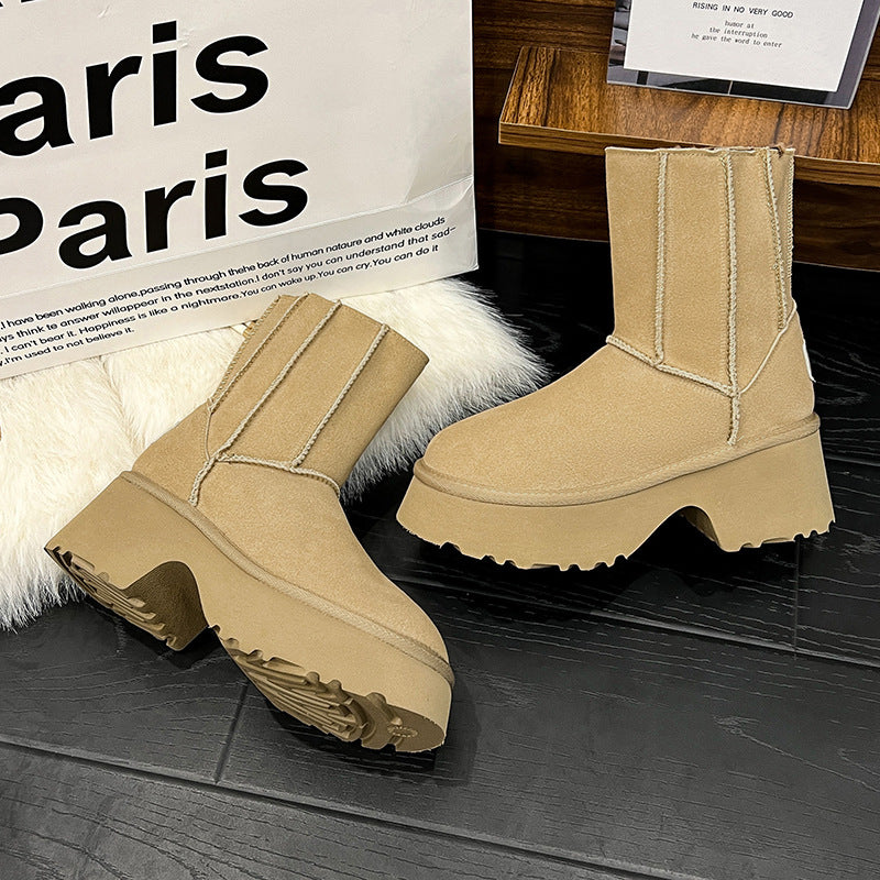 Wool Thick Bottom Female Winter Side Snow Boots