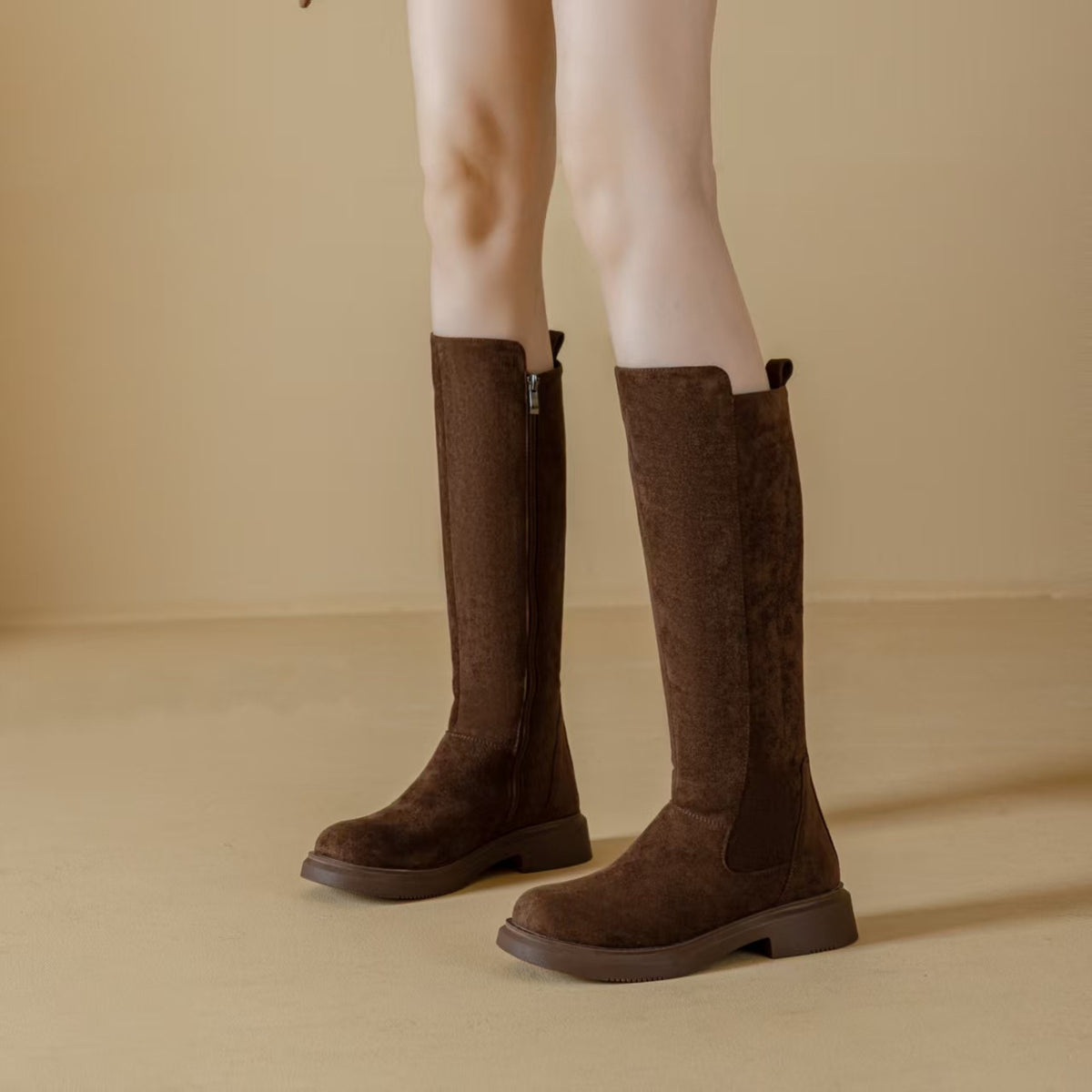 Women's Long Veet Vintage Knight Thick Mid Small Below The Knee Women's Leather Boots