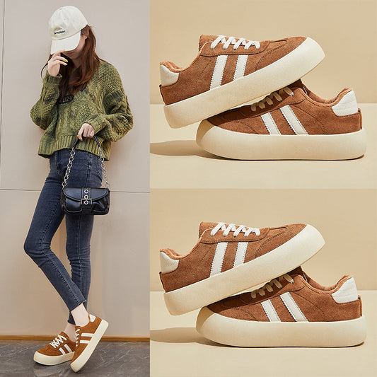 Women's Fleece-lined White Korean Style Platform Sports Board Casual Shoes