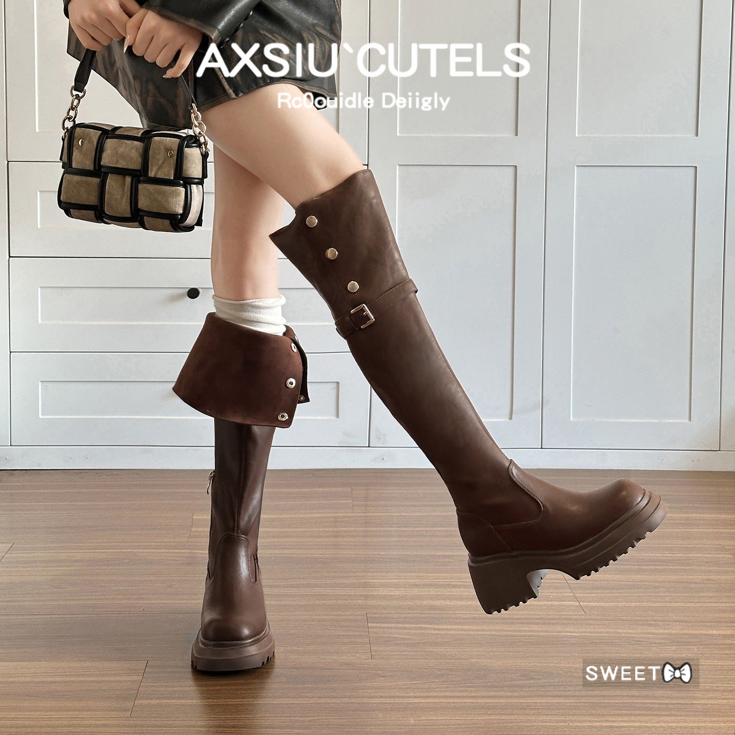 Long Female Slimming Two-way Wear Retro Chunky Thick Bottom High Boots