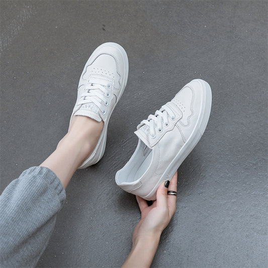Women's Cowhide Easy Wear Spring Flat Low-cut Sneakers