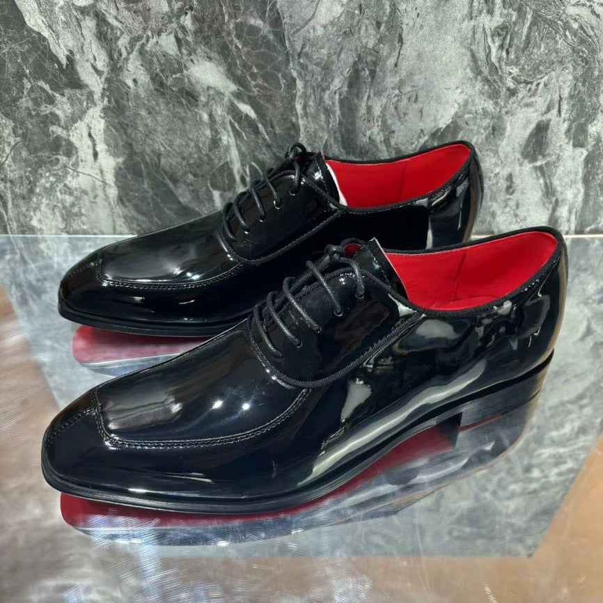 Men's Sole Black Patent Cowhide Formal Wedding Men's Business Leather Shoes