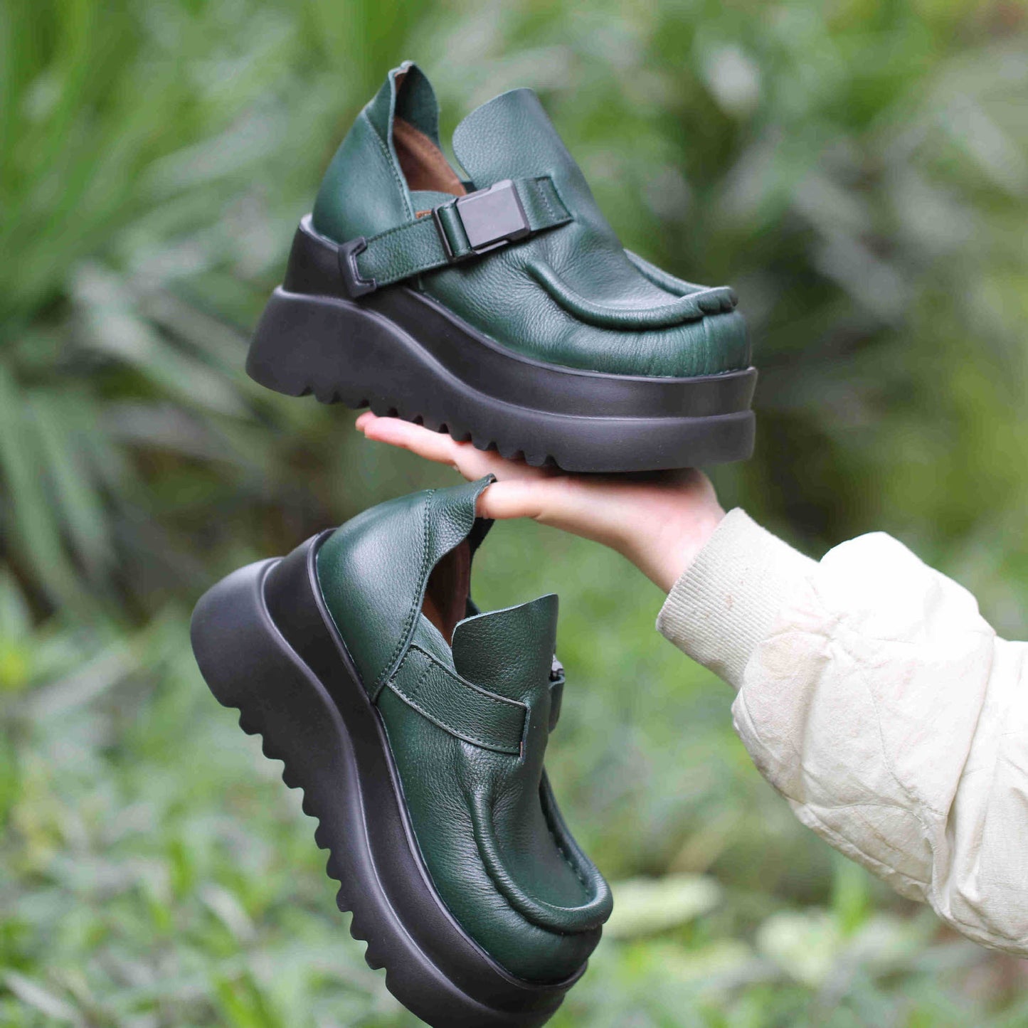 First Layer Cowhide Small Height Increasing Retro Platform Sandals