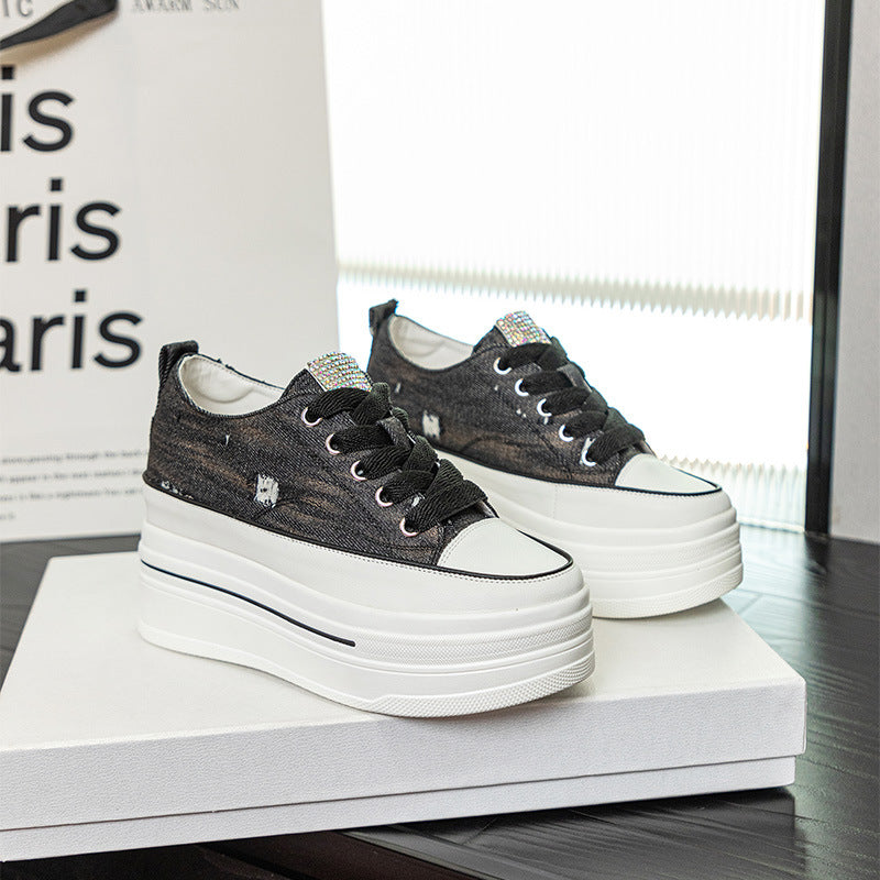 Women's White Autumn Tide Niche Ripped Platform Casual Shoes