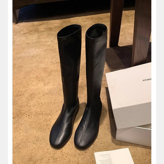 Women's Grape Mom Fashionable Round Toe Soft Stretch Thin Leggings Women's Leather Boots