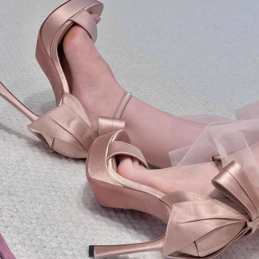 Open Toe Platform Satin Bowknot Bag Buckle Sandals