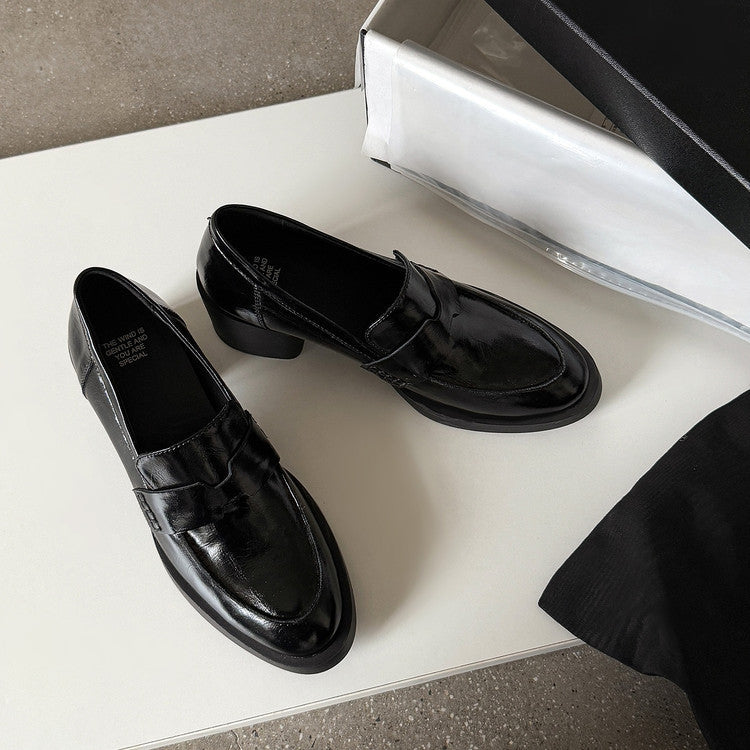 Women's High Pumps Round Toe Commuter Chunky Loafers