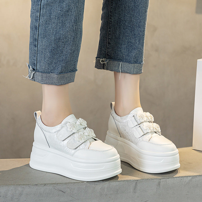 Women's Satin Increased Pu Sole White Summer Muffin Bottom Women's Casual Shoes
