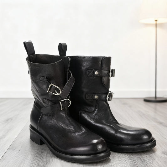 Women's Winter Black Washed Horse Worker Round Head Boots