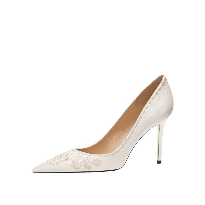 Women's Satin Embroidered High Wedding For Bridesmaid Women's Shoes