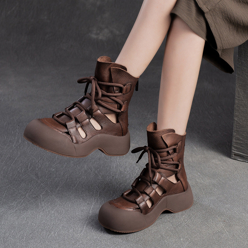 Women's Closed Toe Hollow Breathable Retro Fashion Special Interest Light Platform Sandals