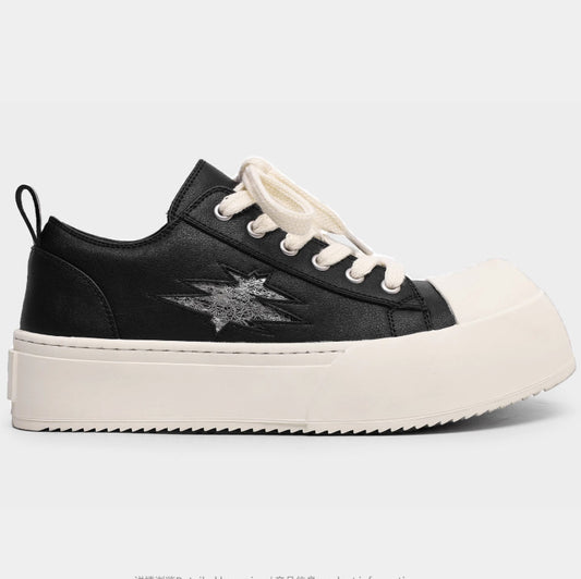 Women's & Men's Week Lightning Derby Black White Height Increasing Men's Board Shoes