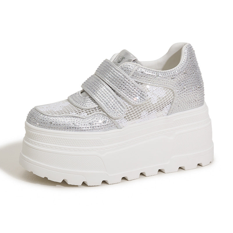 Women's Platform White Hidden Breathable Mesh Rhinestone Women's Casual Shoes