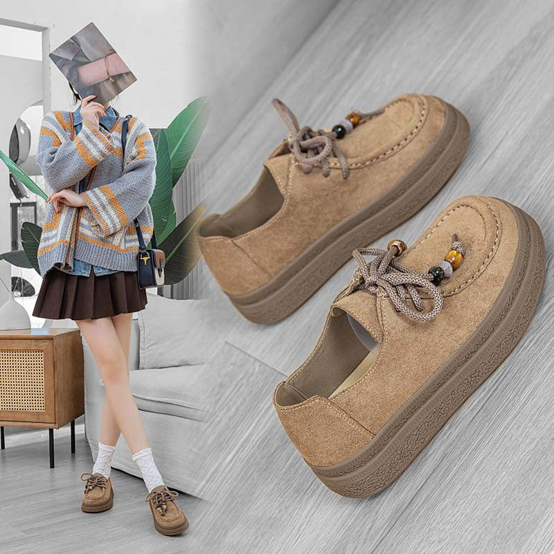 Women's Vintage Beaded Leisure Shallow Mouth Kangaroo Pumps Women's Casual Shoes