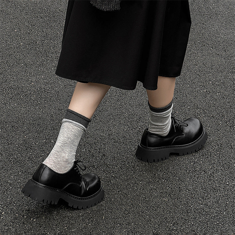 British Style Increased Derby Black Platform Leisure Commute Men's Casual Leather Shoes