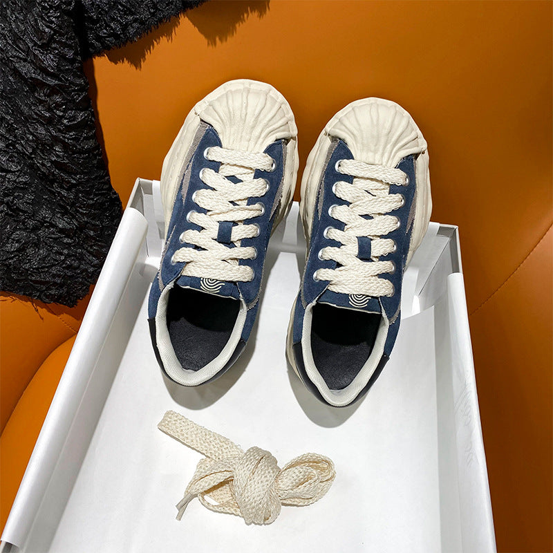 Women's Dissoed Shell Toe Round Board Thick Casual Shoes