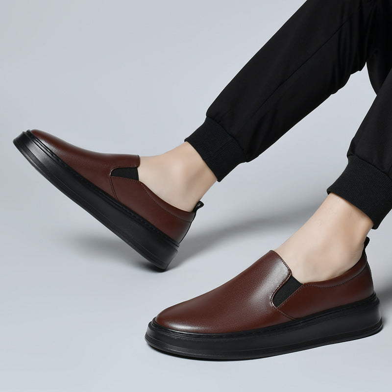 Men's One Pedal Board White Spring Slip-on Leather Shoes
