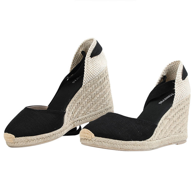 Women's Solid Color Hemp Sole Strap Wedge Sandals