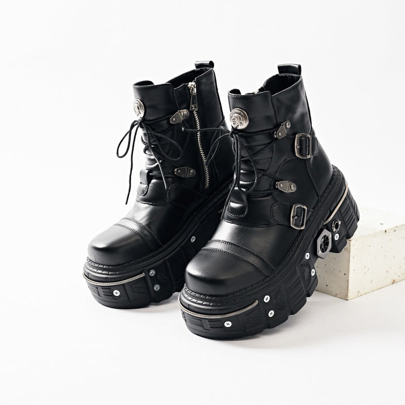 Platform Niche Plaid Martin Gothic Style Motorcycle Boots
