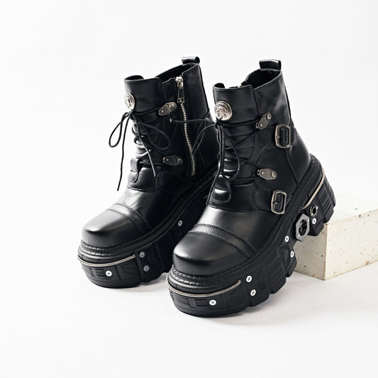Platform Niche Plaid Martin Gothic Style Motorcycle Boots