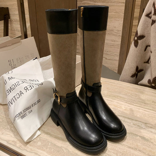 Avenue Round Toe Gold Buckle Side Boots