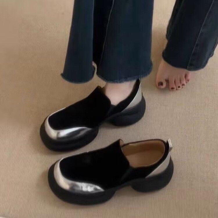 Women's Retro Platform Frosted Slip-on Color Matching Round Head Women's Fashion Shoes