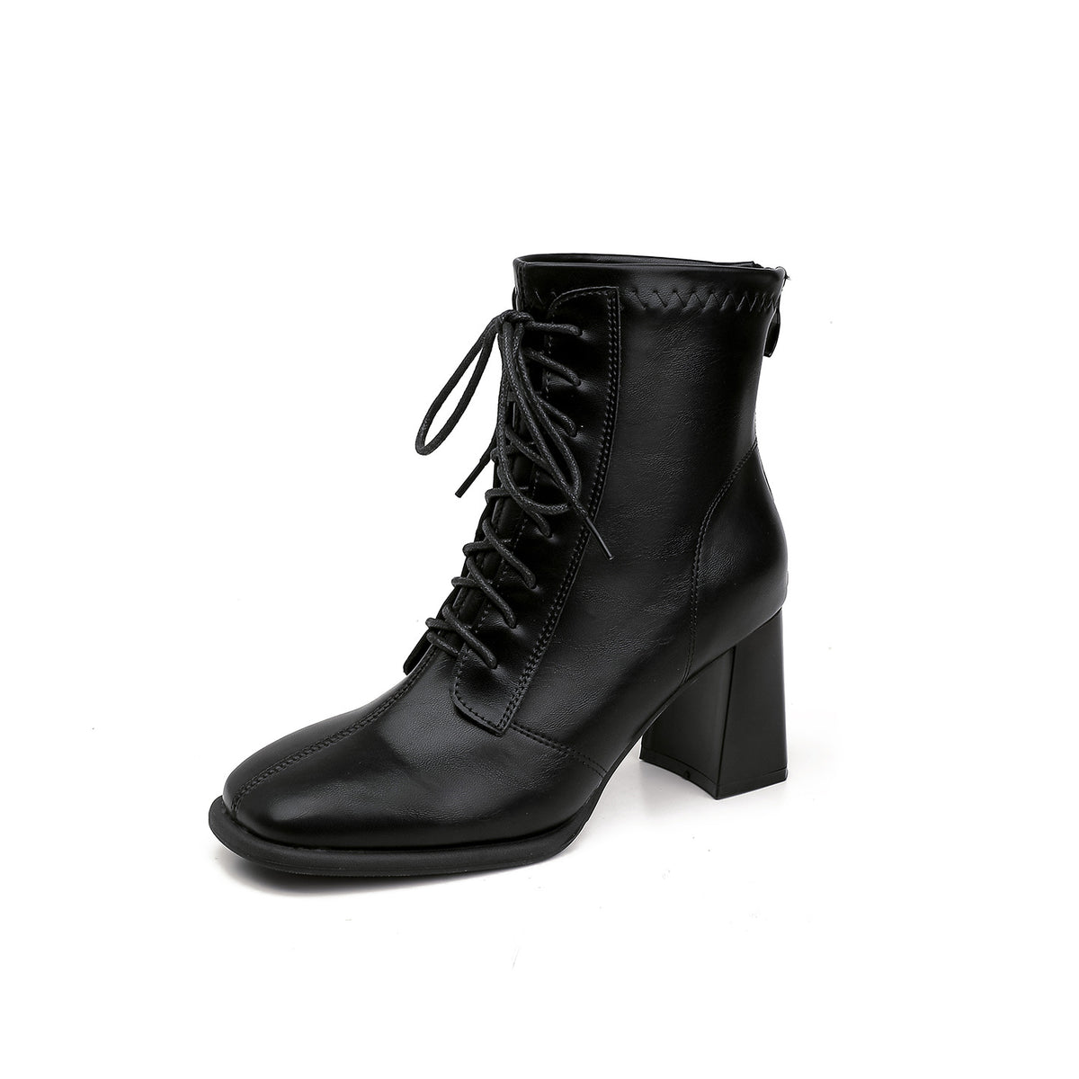 Women's Style Square Toe Elastic Chunky Ankle Martin Boots