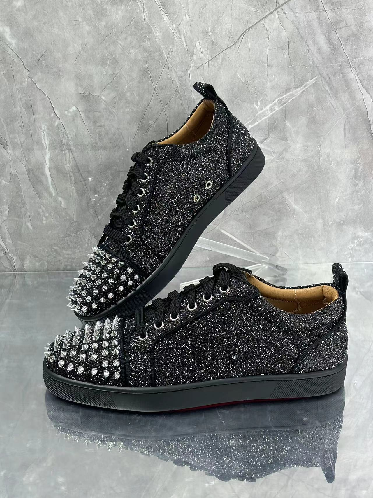 Men's Red Bottom Rhinestone Mixed Nails Men's Board Shoes