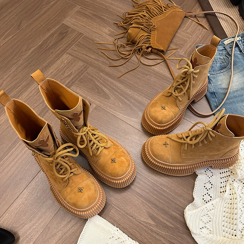 Women's Summer Thin British Style Genuine Chunky Booties Boots