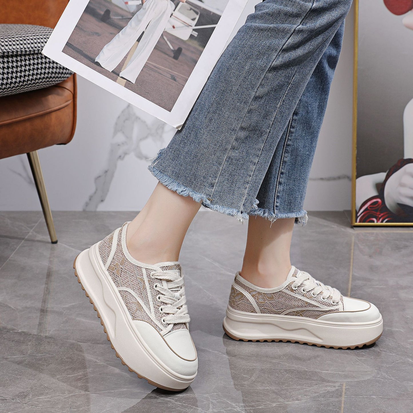 Women's Platform Mesh Surface Summer Thin Breathable Women's Sports Shoes