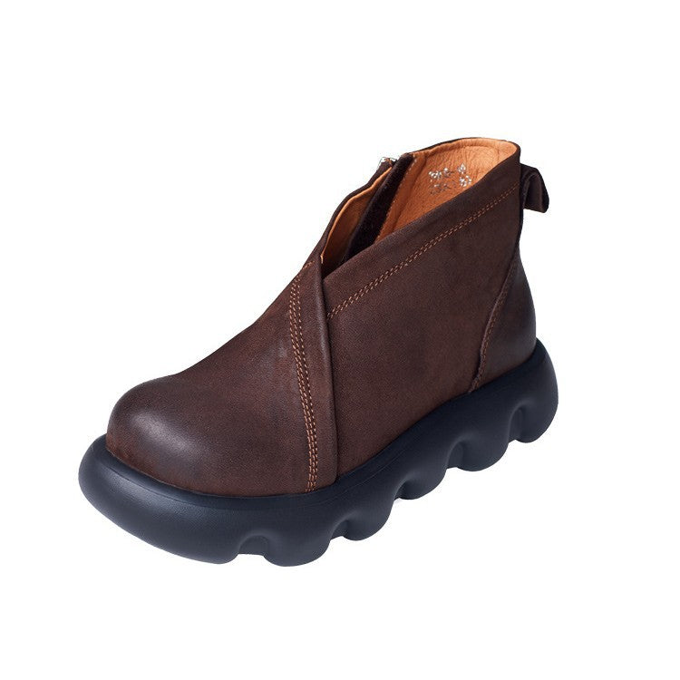 Women's Thick Bottom Short Big Toe Soft Slip On Women's Leather Boots