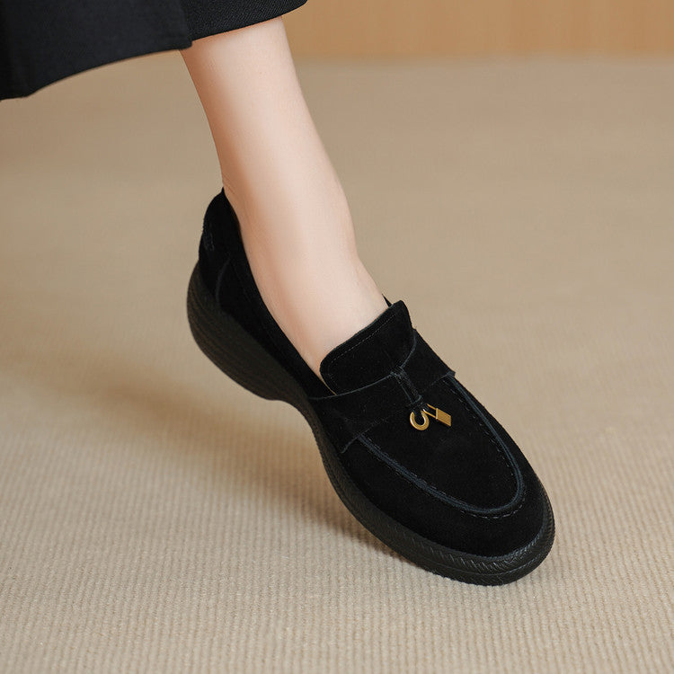 Women's French Retro Genuine Suede Platform Slip-on Deep Mouth Women's Fashion Shoes