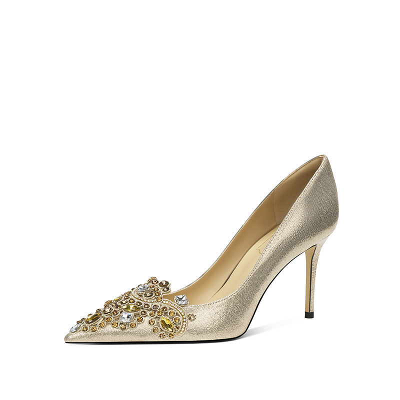 High-grade Wedding High Golden Main Bride Crystal Heels
