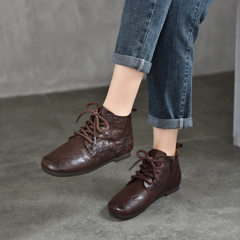 Booties Martin Female Autumn Authentic Square Women's Leather Boots